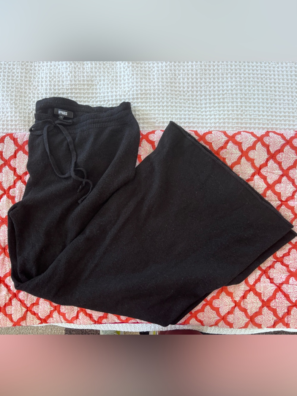 Apparis Black Wide-Leg Pants with Drawstring & Raw Hem